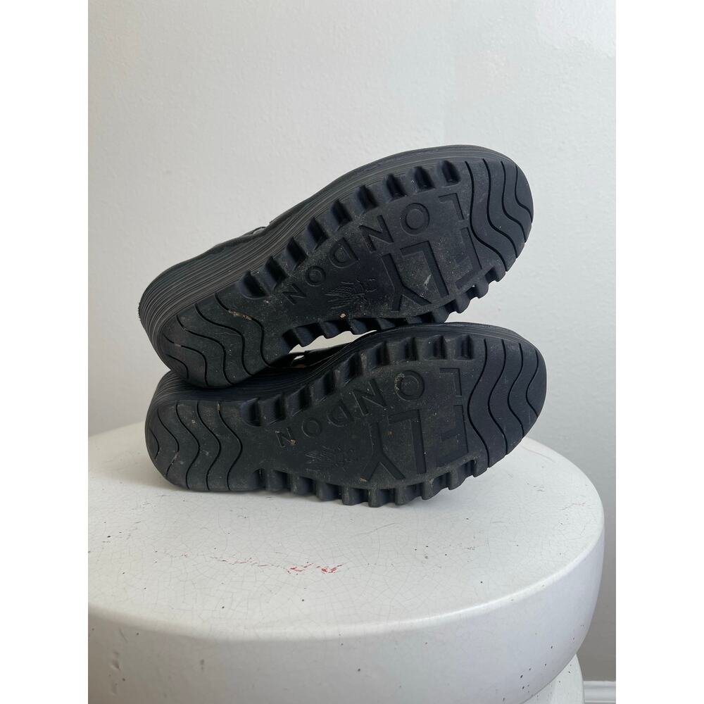 Fly London Black Leather Crisscross Wedge Sandals - Picture 10 of 10